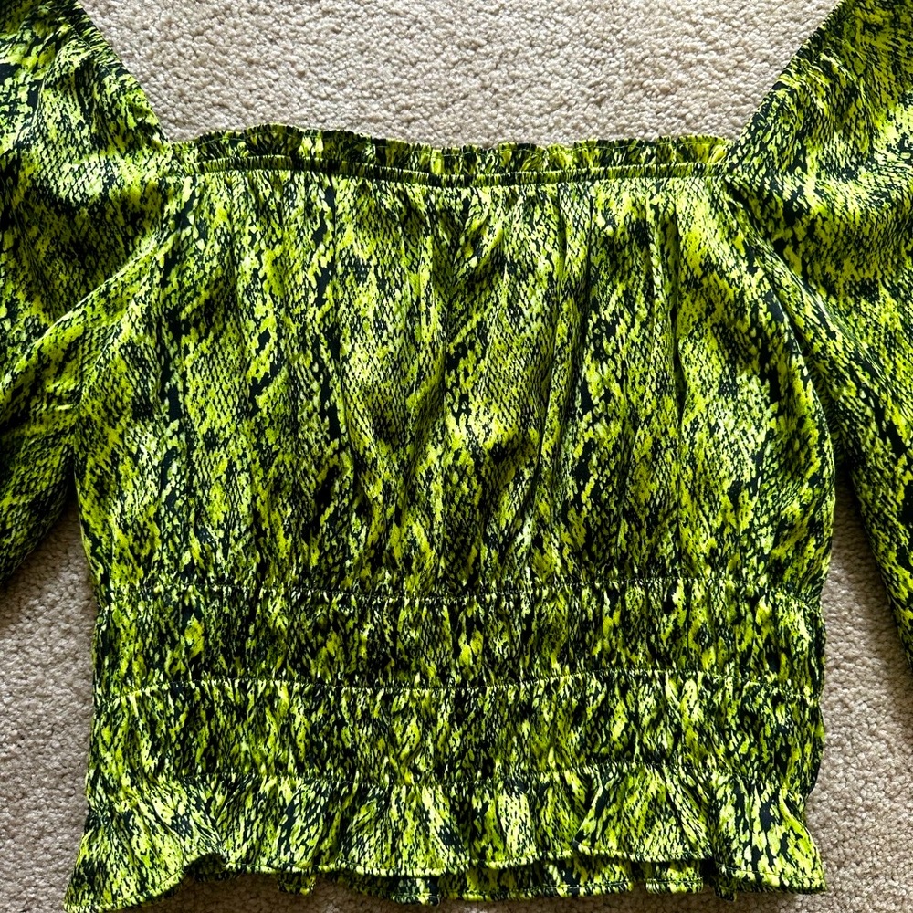 Bar III Square Neck Top - Green Snake Skin Print